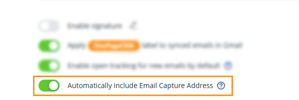 Email sync | Configuration tab | enable Email capture address automatically