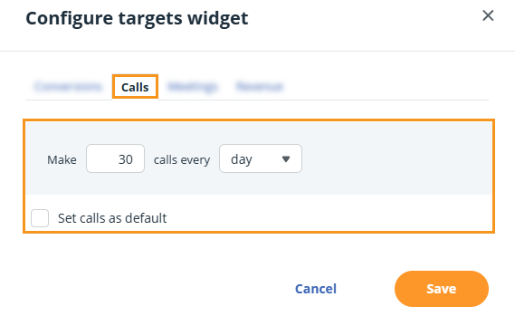 Action Stream | Configure Targets widget for Call notes created