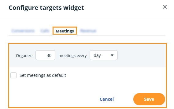 Action Stream | Configure Targets widget for Meeting notes created