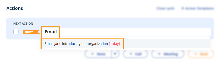 Contact profile | Action Templates dropdown when adding new action