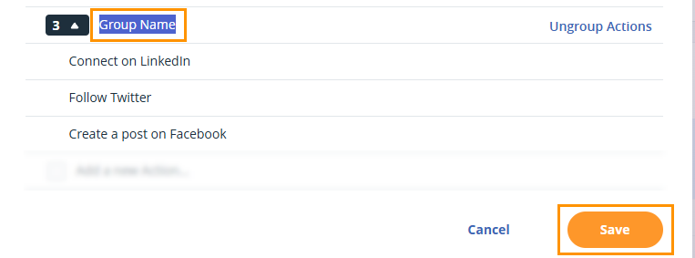 Contact profile | Action Templates pop-up | Add group name
