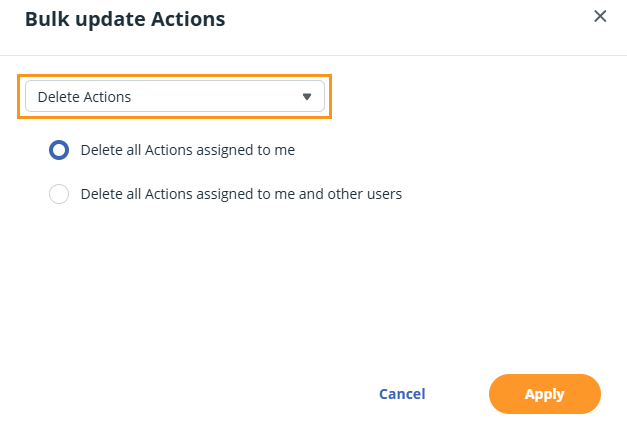 Action Stream | Bulk update pop-up | Delete Actions