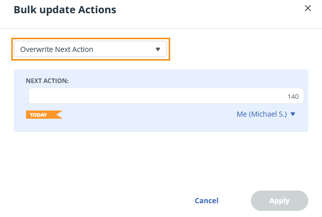 Action Stream | Bulk update pop-up | Overwrite Actions