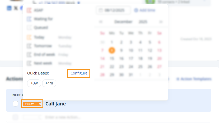 Contact Profile | date flag | configure quick dates