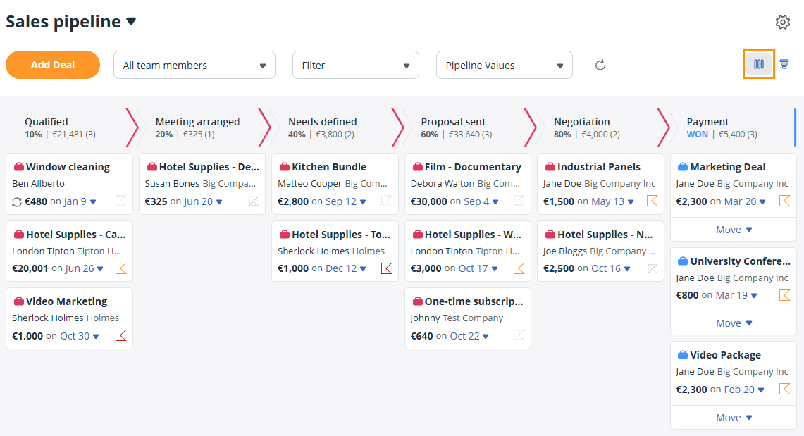 OnePageCRM | Sales Pipeline | Kanban View