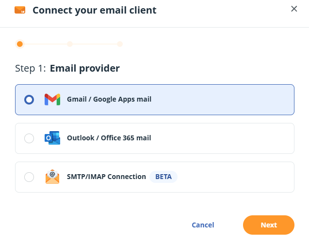 Email sync | Choose your email provider