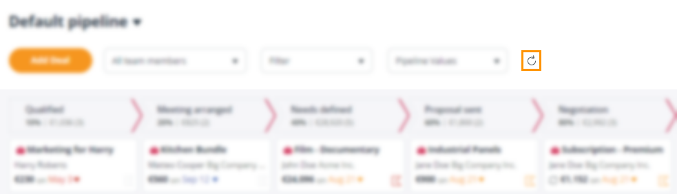 Pipeline Page l Kanban View l Refresh icon