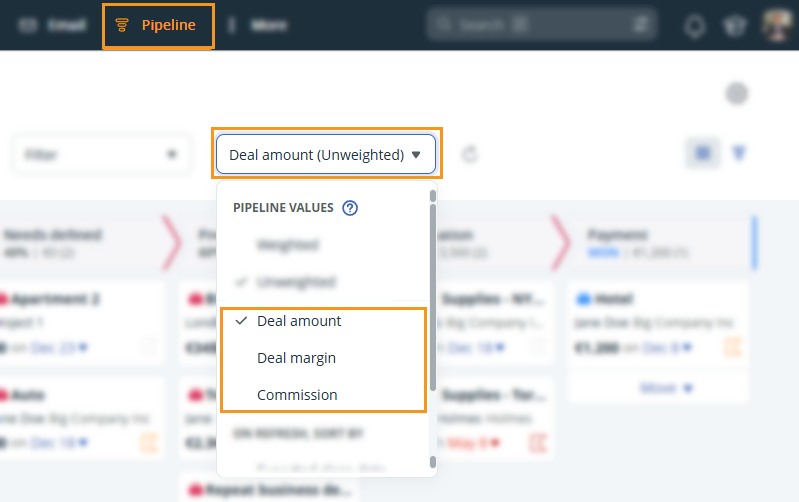 Pipeline Values l Deal amount