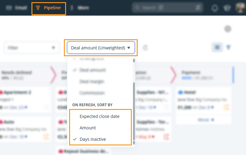 Pipeline Values l Sort when refreshed