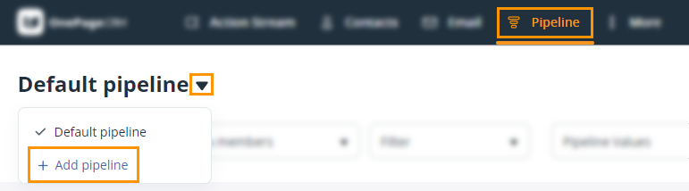 Pipeline Page | select the downward arrow next to the pipeline name and click +Add pipeline
