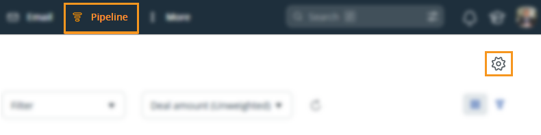 Pipeline Page l Gear icon