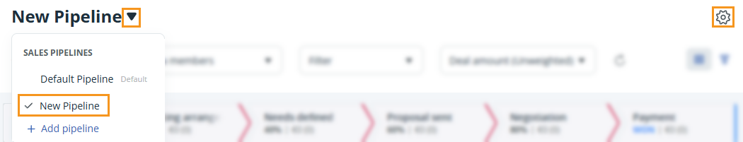 Pipeline Page l Gear icon