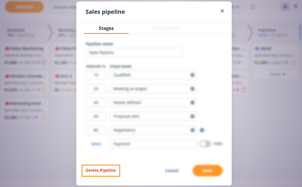 Remove existing Pipeline.