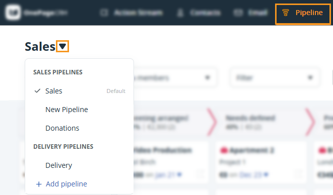 View Pipelines by clicking on the downward arrow next to the Pipeline name.