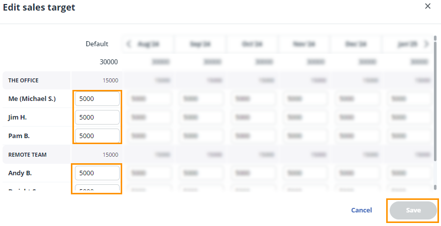 Enter a default monthly Sales target in the first box.