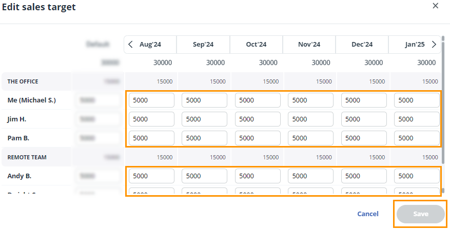 Enter a individual monthly Sales target.