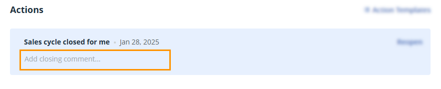 Contact profile | Close cycle | Add closing comment