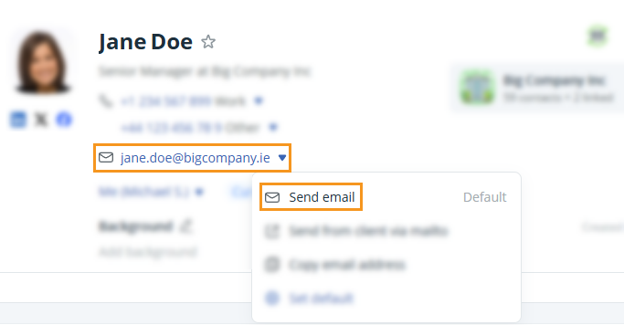 Contact Page l email address dropdown
