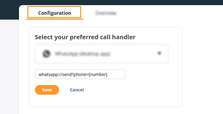 OnePageCRM | Click-to-Call Configuration page | add phone number to protocol syntax