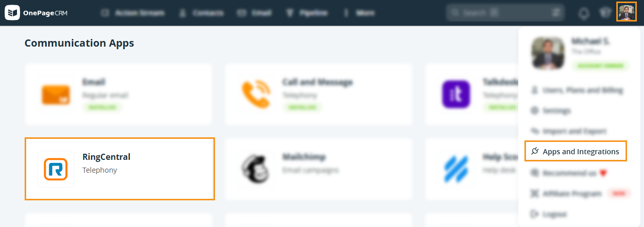 Apps and Integrations page | RingCentral