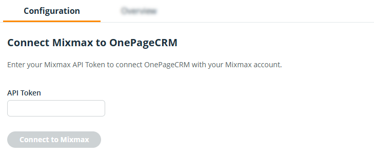 OnePageCRM | MixMax Configuration page | Add API Token