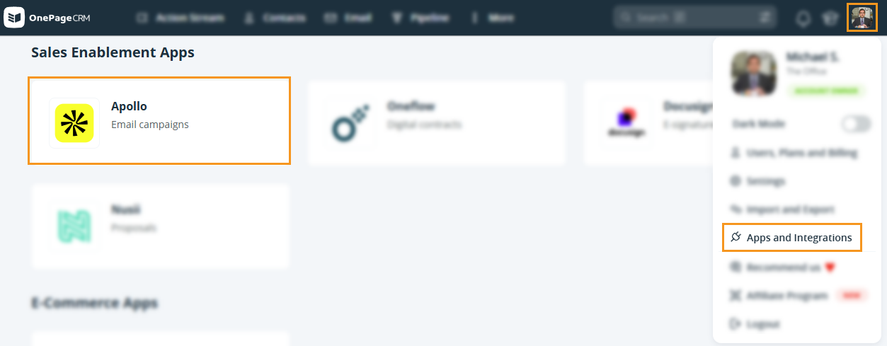 Apps and Integrations page | Apollo
