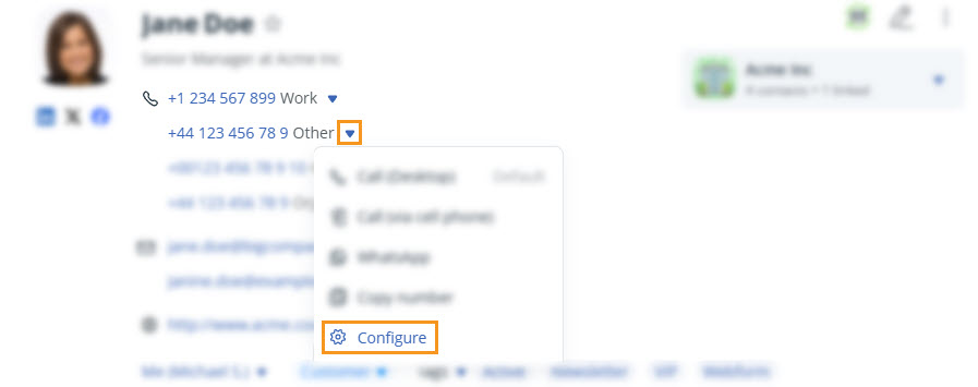 Contact profile | phone number dropdown l Configure