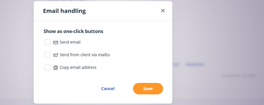 Contact profile | email handling l Configure | pop-up window