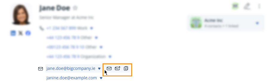 Contact profile | email quick buttons