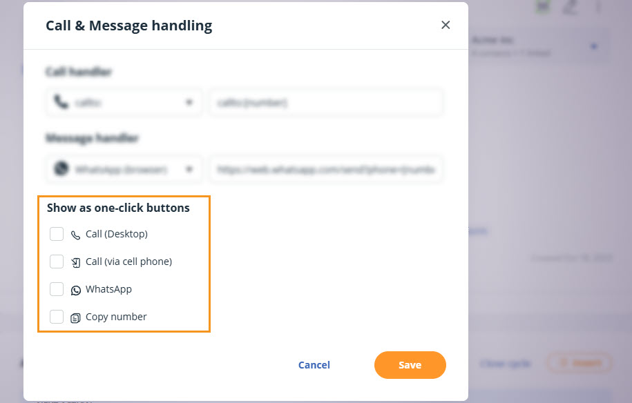 Contact profile | phone number handling l Configure | pop-up window