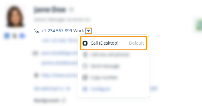 OnePageCRM | Contact profile | Phone number dropdown | Aircall