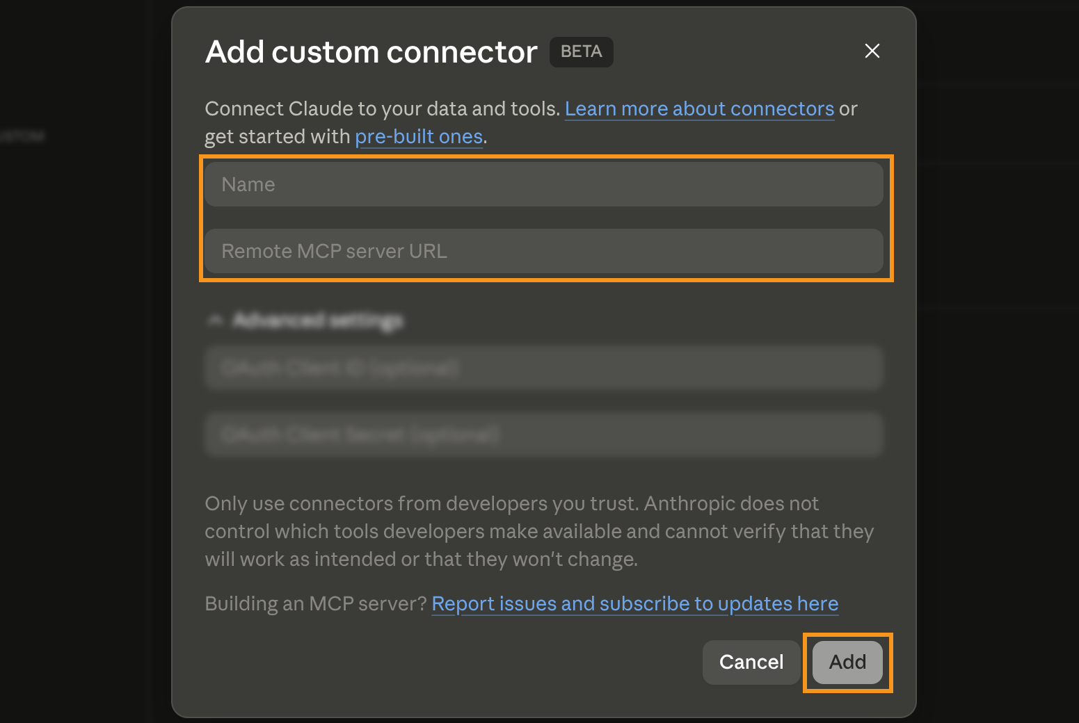 Claude.AI | Add custom connector