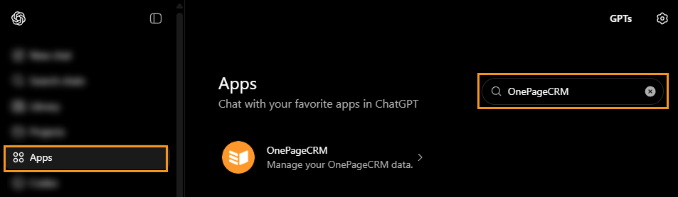 ChatGPT | Apps | OnePageCRM connector