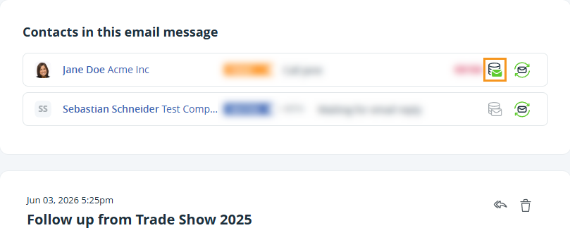 Email page | Inbox | Contacts in this email message | Stored