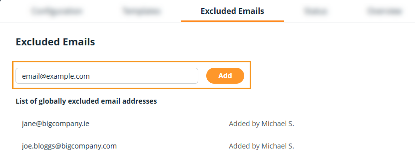 Email configuration | Excluded Emails