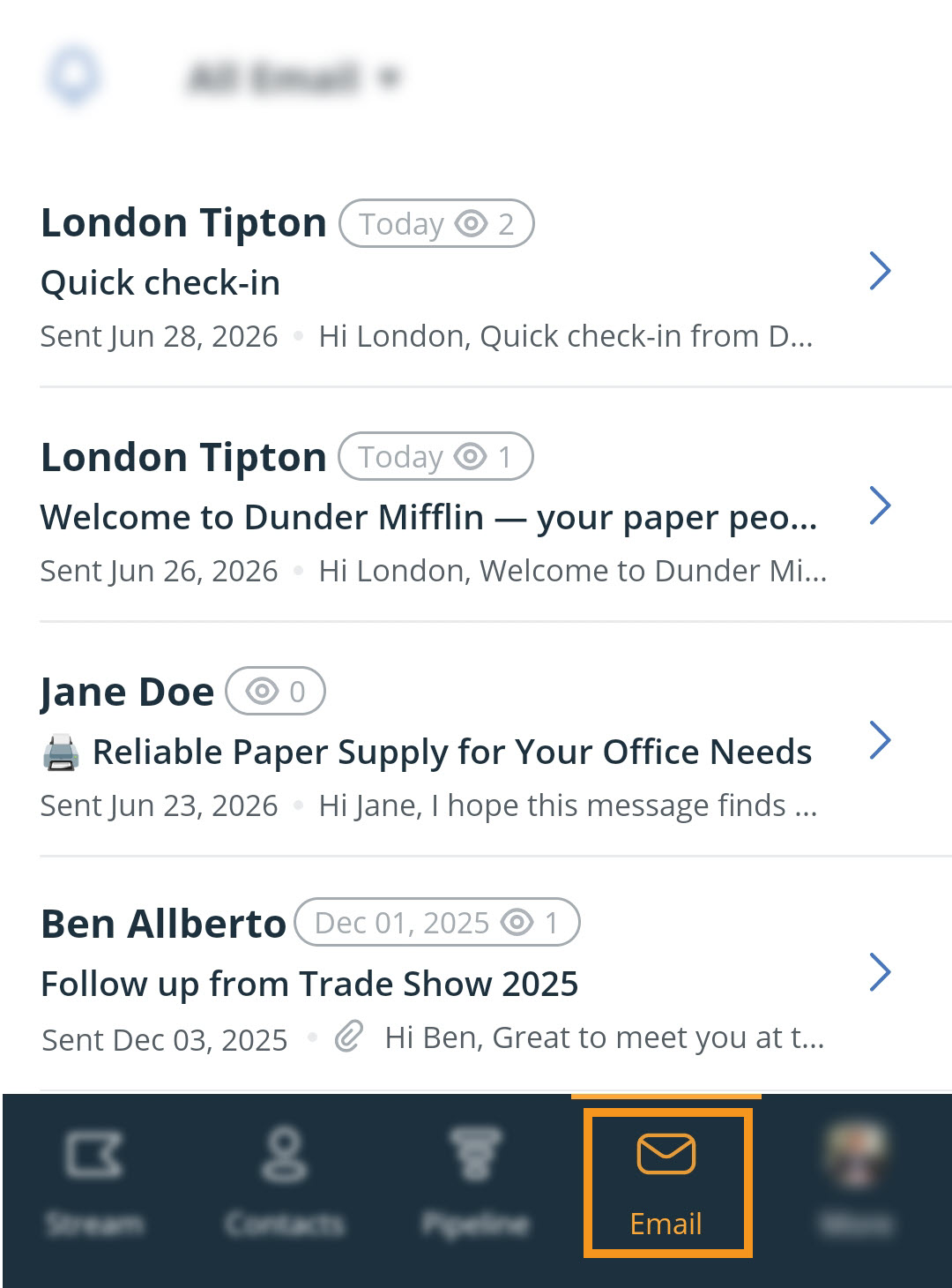 Mobile app | Android | Email section
