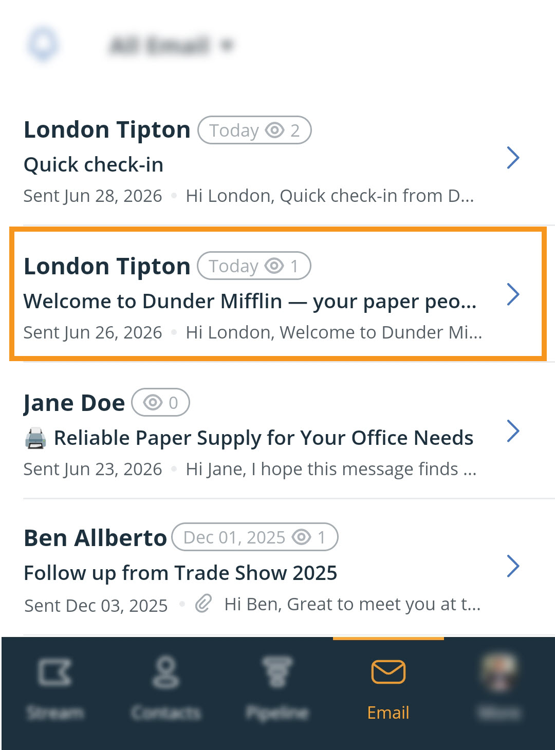 Mobile app | Android | Email section | Open email