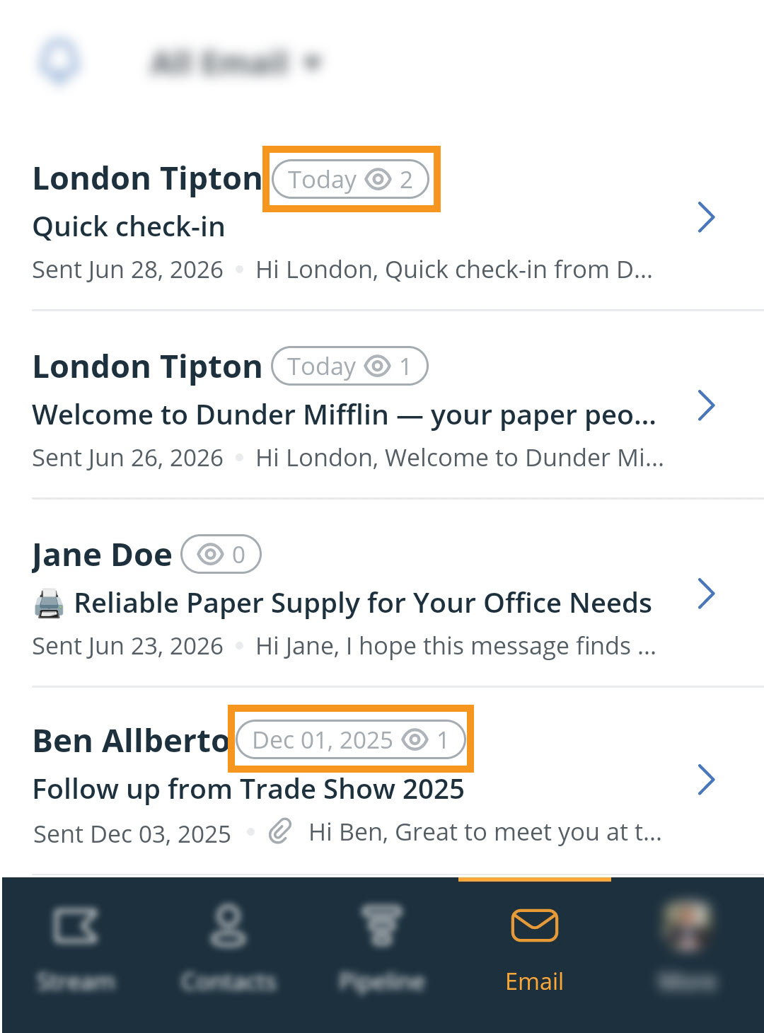 Mobile app | Android | Email section | Open email tracking