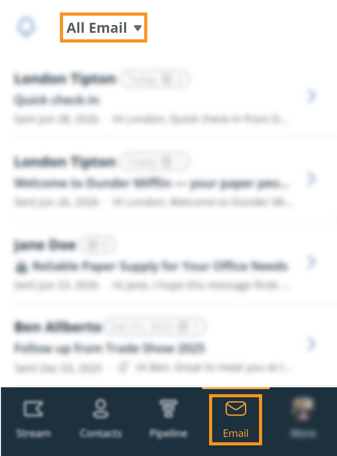 Mobile app | Android | Email section | Folder dropdown