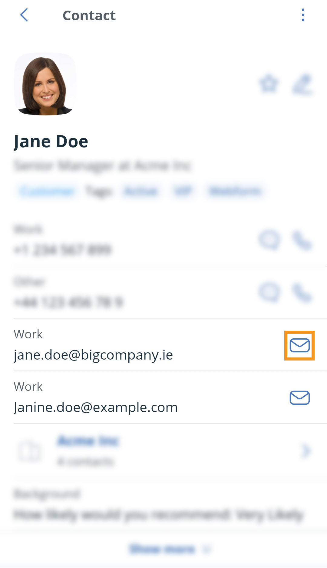 Mobile app | Android | Contact profile | Envelope icon