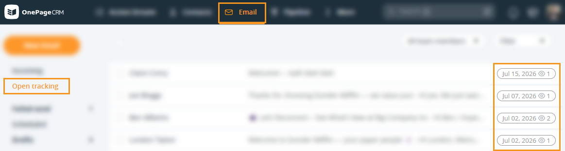 Email Page | Open tracking folder