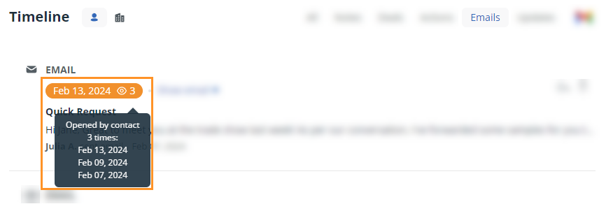 OnePageCRM| Contact timeline | Email opens