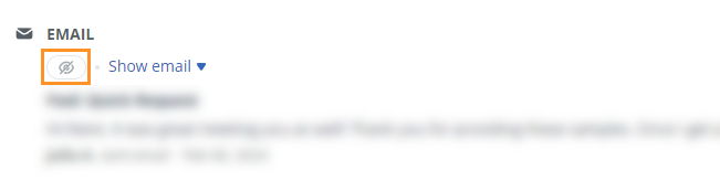 OnePageCRM| Contact timeline | Email opens | Crossed-out eye icon