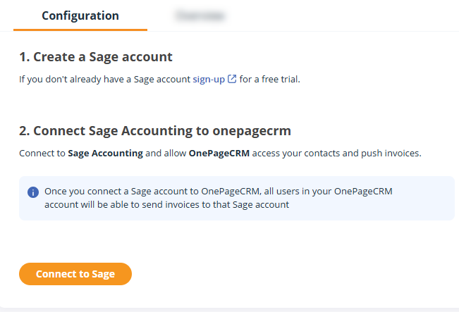 Sage integration page | Configuration page