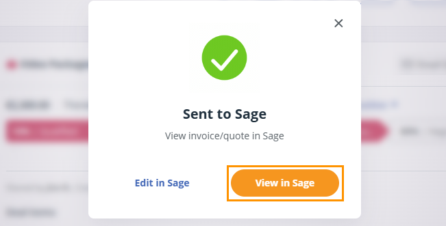 Sent to Sage pop-up