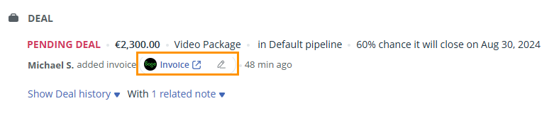 Contact Timeline | View invoice in Sage URL link