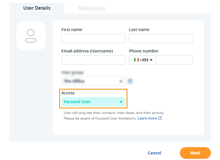 Add User pop-up