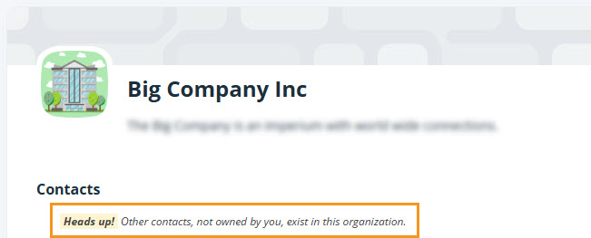 Organization View | Heads Up! message