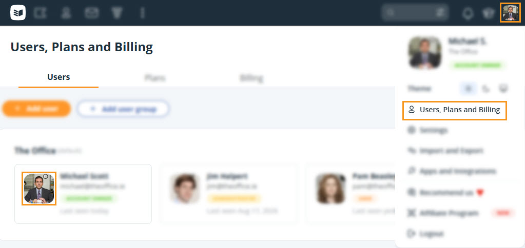 Users, Plans and Billing | Users | Profile picture