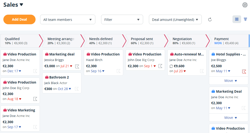 OnePageCRM | Sales Pipeline | Kanban View